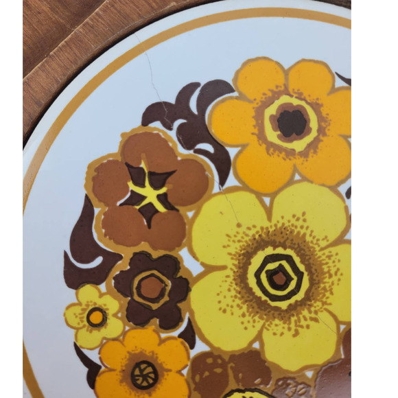 Vintage MCM Mid Century Floral Tile Wood Cheese Charcuterie Board Glass Dome - Picture 9 of 10